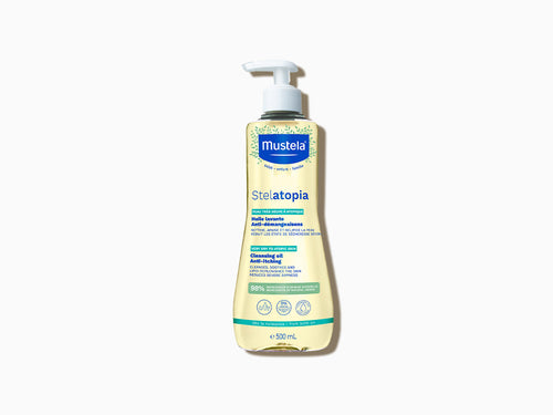 El aceite de baño y ducha Mustela Stelatopia está diseñado para lavar las pieles atópicas - Mustela España - 1