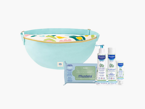 Regalo cosmética para bebés compuesto por una riñonera en tonos pasteles y cuatro productos de Mustela. - Mustela España - 1