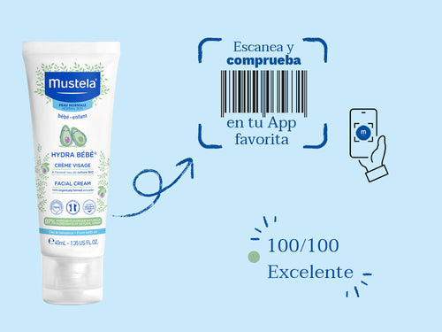 Hydra bebe crema facial de Mustela para bebé y niños tiene una nota de 100/100 en la app Yuka, es decir, excelente, sin ingredientes cuestionables o tóxicos. - Mustela España - 4