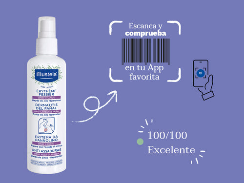 La crema para la pañalitis, o dermatitis del pañal, de Mustela tiene una puntuación 100/100 excelente en apps como Yuka por sus ingredientes naturales. - Mustela España - 6