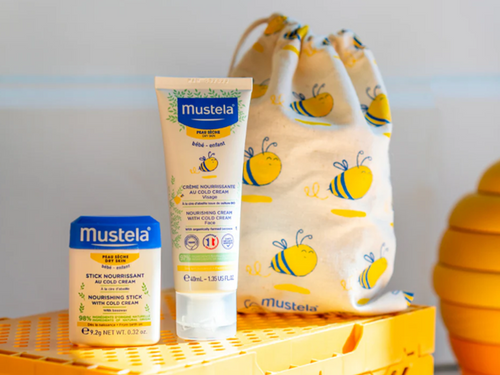 Rutina Facial piel seca bodegón. - Mustela España - 2