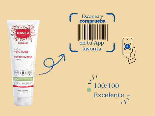 La crema estrias de Mustela embarazadas tiene una nota de 100/100 en la app Yuka, es decir, excelente, sin ingredientes cuestionables o tóxicos. - Mustela España - 4