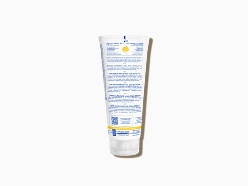 Parte trasera del bote de 200ml de leche corporal hidratante para piel seca de Mustela. - Mustela España - 6