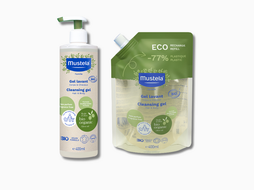 Pack de Gel-champú certificado Bio con una eco-recarga de 400ml - Mustela España - 1