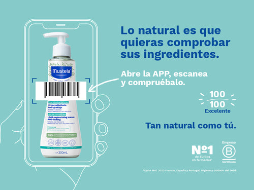 La crema Stelatopia+ de Mustela para bebés, niños y toda la familia, tiene una nota de 100/100 en la app Yuka, es decir, excelente, sin ingredientes cuestionables o tóxicos.  - Mustela España - 3