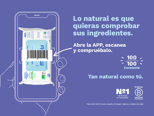 Mejores toallitas compostables según la app Yuka con una puntuación excelente de 100/100. - Mustela España - 3