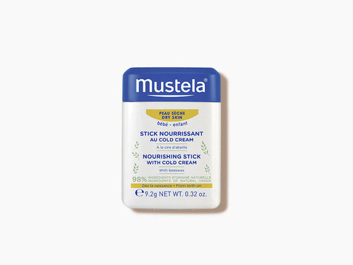 Balsamo hidratante para labios y pómulos en stick de Mustela, ideal para piel seca.