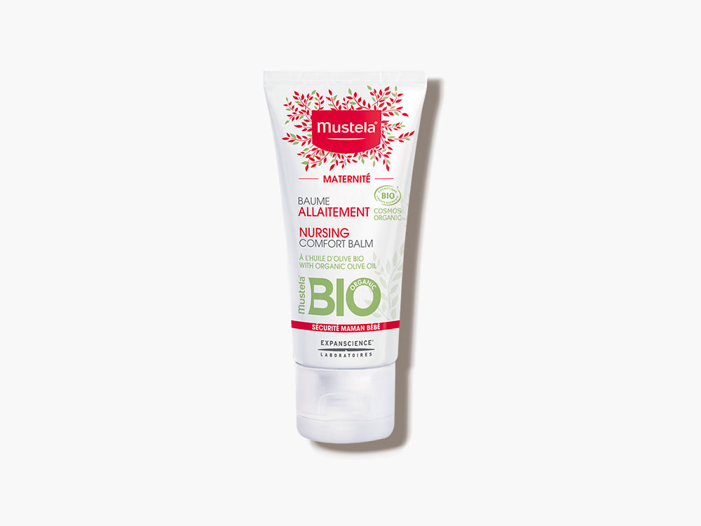 Bote 30ml de bálsamo lactancia de Mustela para calmar los pezones agrietados.