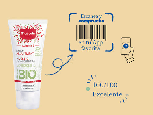 El balsamo de lactancia de Mustela para embarazadas tiene una nota de 100/100 en la app Yuka, es decir, excelente, sin ingredientes cuestionables o tóxicos.  - Mustela España - 5