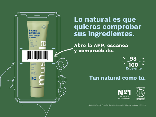 El balsamo universal bio de Mustela para bebé y niños tiene una nota de 98/100 en la app Yuka, es decir, excelente, sin ingredientes cuestionables o tóxicos. Respetuoso de toda tu familia. - Mustela España - 4