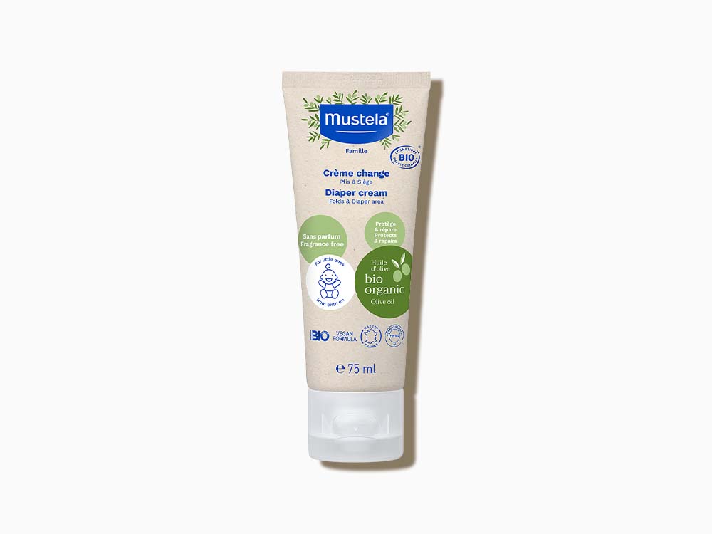 Envase de 75ml de Crema Pañal de Mustela, para aliviar la dermatitis del pañal de tu bebé.