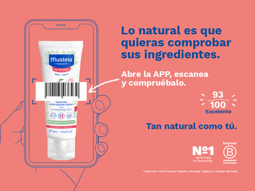 La crema facial hidratante de Mustela para bebé y niños tiene una nota de 93/100 en la app Yuka, es decir, excelente, sin ingredientes cuestionables o tóxicos.  - Mustela España - 4