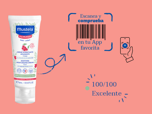 La crema facial hydratante de Mustela para bebé y niños tiene una nota de 100/100 en la app Yuka, es decir, excelente, sin ingredientes cuestionables o tóxicos.  - Mustela España - 7