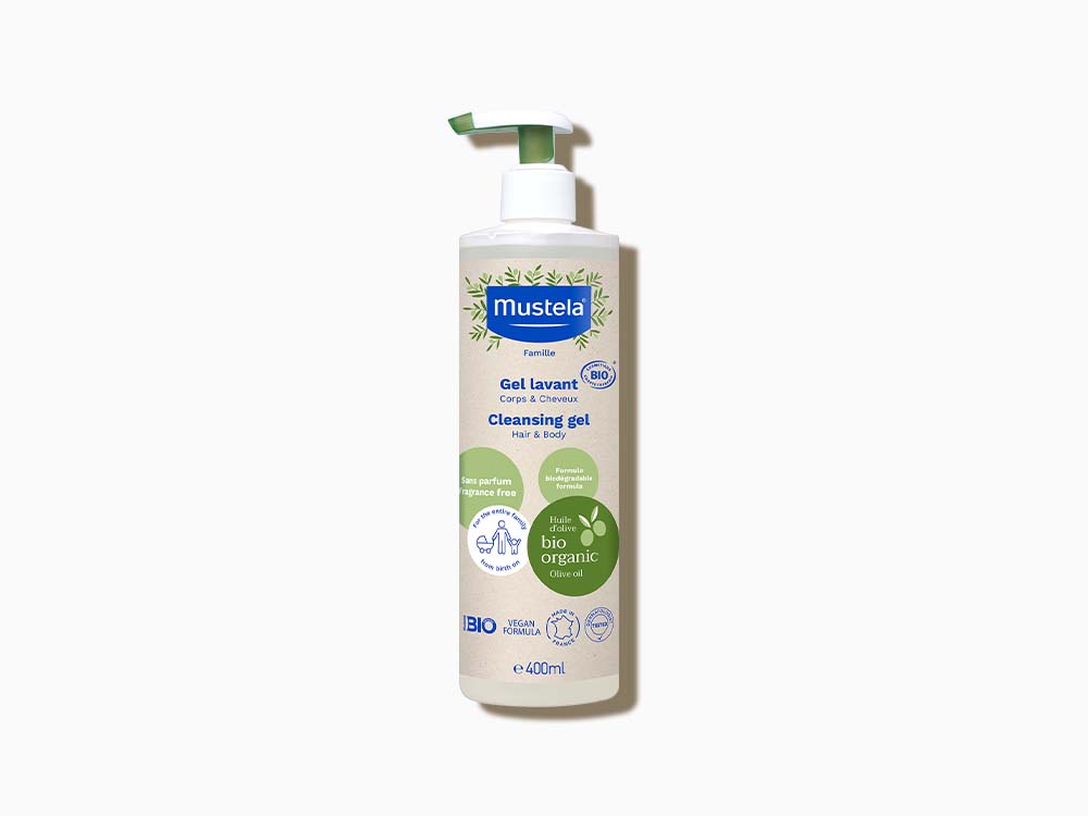 Envase de 400ml de Gel Champú de Mustela 2 en 1, para cabello y cuerpo