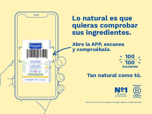 Valoración en Yuka de 100/100, excelente, de la jabón sobregraso al Cold Cream de Mustela. - Mustela España - 3