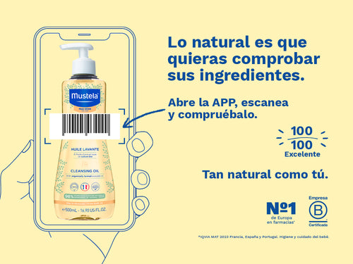 El aceite de baño y ducha para piel seca de mustela valorado con una puntuación de 100/100, es decir, excelente en Yuka. - Mustela España - 3
