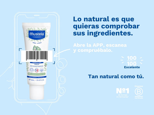 La crema Cuidado Costra Láctea de Mustela cuenta con una puntuación 100/100 excelente en apps como Yuka debido a sus ingredientes naturales. - Mustela España - 2