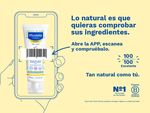 Valoración en Yuka de 100/100, excelente, de la crema facial nutritiva al cold cream de Mustela. - Mustela España - 3