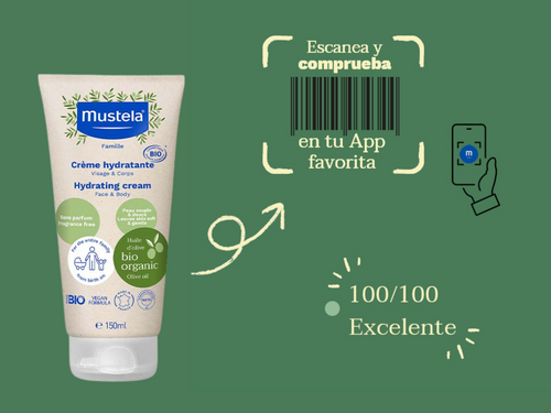 La crema hidratante con aceite de oliva bio tiene una puntuación 100/100 excelente en apps como Yuka por sus ingredientes naturales. - Mustela España - 5