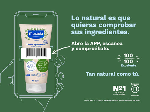 La crema hidratante con aceite de oliva bio tiene una puntuación 100/100 excelente en apps como Yuka por sus ingredientes naturales. - Mustela España - 3