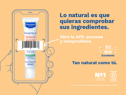 La crema reparadora para bebés de Mustela tiene una puntuación 93/100 excelente en apps como Yuka por sus ingredientes naturales. - Mustela España - 3