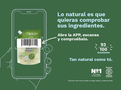 Calificación como excelente con un 93/100 en Yuka de gel-champú en formato eco-regarga de Mustela. - Mustela España - 5