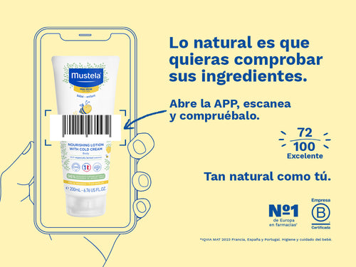 Valoración en Yuka de 72/100, bueno, de la crema corporal nutritiva al cold cream de Mustela. - Mustela España - 3
