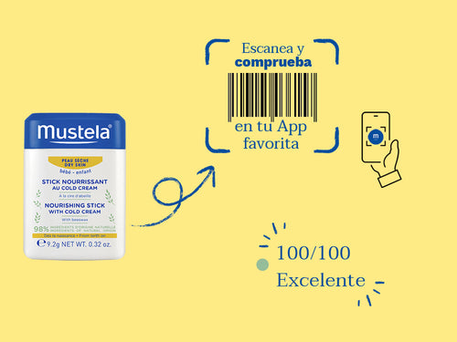 El stick cold cream de Mustela para bebé y niños tiene una nota de 100/100 en la app Yuka, es decir, excelente, sin ingredientes cuestionables o tóxicos.  - Mustela España - 7