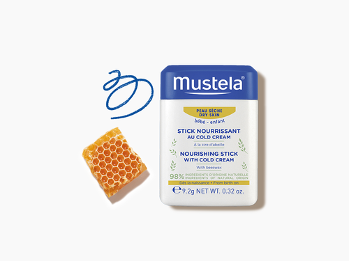El stick nutritivo al cold cream lleva también cera de abeja bio, ideal para hidratar y nutrir la piel seca del bebé. - Mustela España - 2