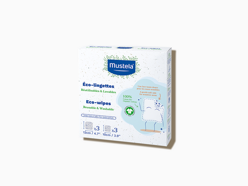 Estuche de eco-toallitas reutilizables para bebés y niños. 2 tamaños de discos. - Mustela España - 1