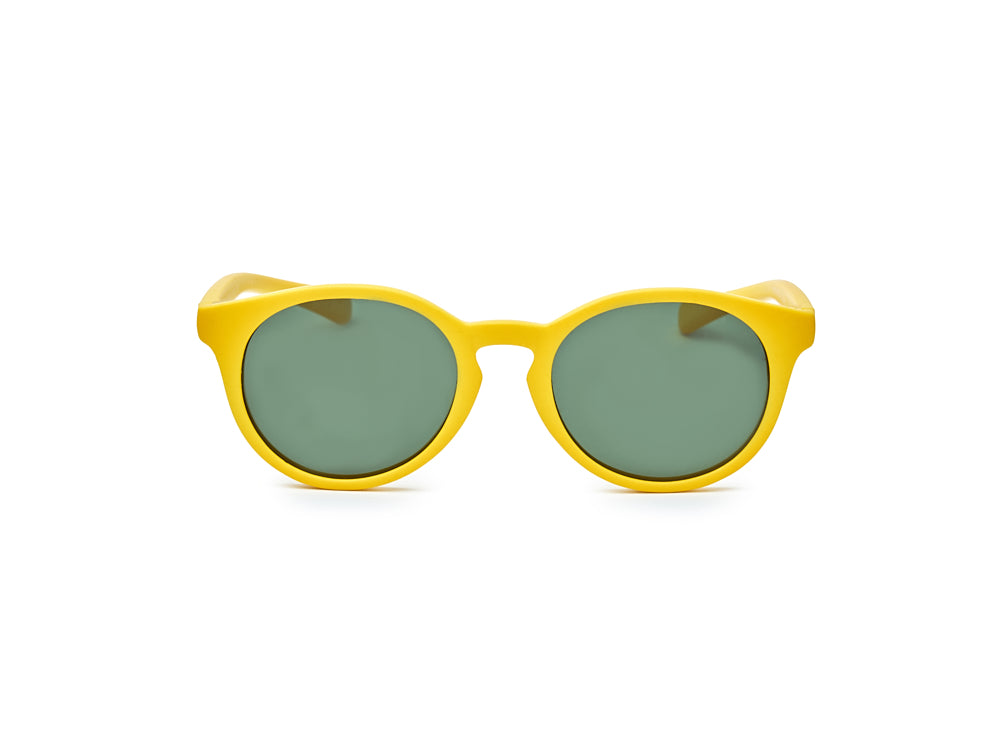 Gafas de sol niño 6-10 años de color amarillo y forma redonda, hechas con materiales reciclados y con cristal polarizado de categoría 3 y protección UV400.