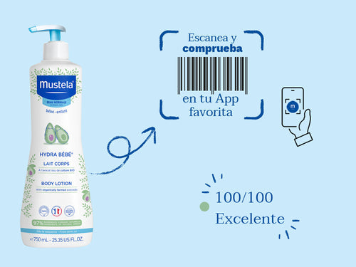 Hydra bebe de Mustela para bebé y niños tiene una nota de 100/100 en la app Yuka, es decir, excelente, sin ingredientes cuestionables o tóxicos.  - Mustela España - 3