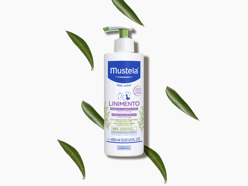 El envase de 400ml de linimento de Mustela está hecho basado en la receta tradicional con aceite de oliva virgen extra pero pasando todas las medidas de seguridad. - Mustela España - 2