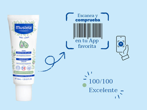 La crema Cuidado Costra Láctea de Mustela cuenta con una puntuación 100/100 excelente en apps como Yuka debido a sus ingredientes naturales. - Mustela España - 3
